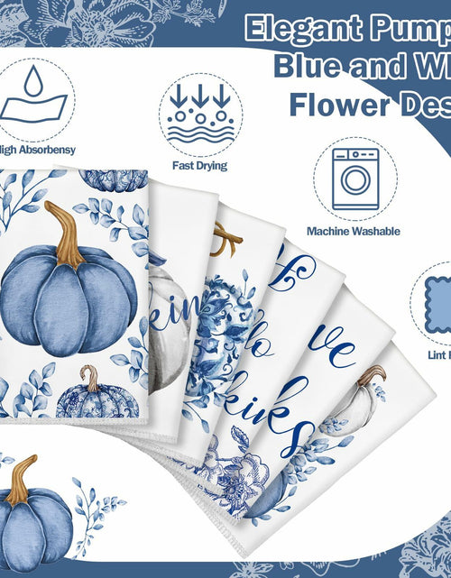 Load image into Gallery viewer, Kinlop 6 Pcs Fall Thanksgiving Blue White Pumpkin Kitchen Towels 16x26 Inch
