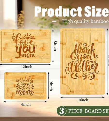 Didaey Bamboo Wood Cutting Board Gift Set for Mom Grandma 3 Pieces