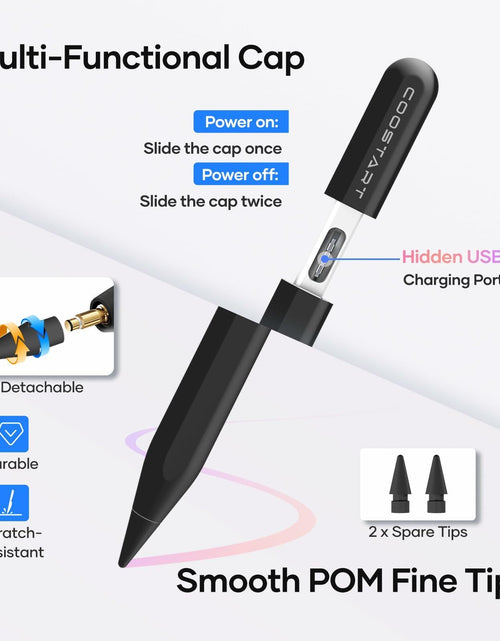 Load image into Gallery viewer, COOSTART Stylus Pen for iPad 9th&amp;10th Gen, 5 Min Fast Charge, Black
