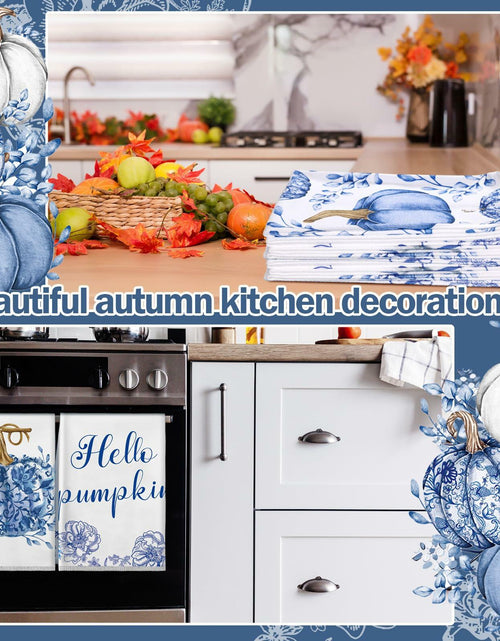 Load image into Gallery viewer, Kinlop 6 Pcs Fall Thanksgiving Blue White Pumpkin Kitchen Towels 16x26 Inch
