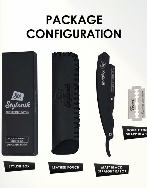 Load image into Gallery viewer, Stylonik Barber Razor Straight Edge 10 Stainless Steel Blades Silver Matt
