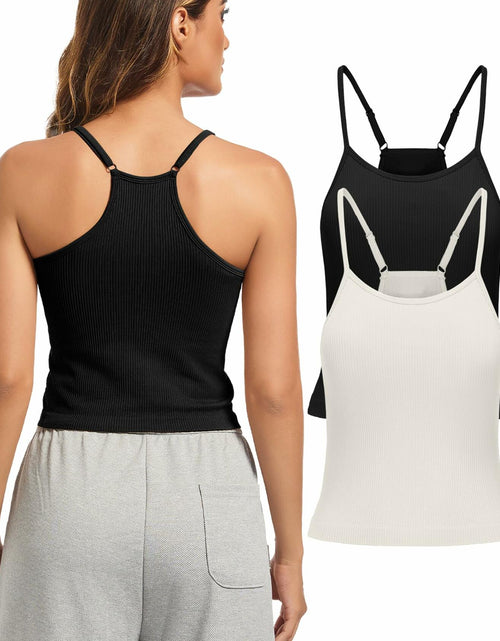 Load image into Gallery viewer, OVESPORT 2Pack Workout Tank Tops Women Built-in Bras Seamless Black+White  XL

