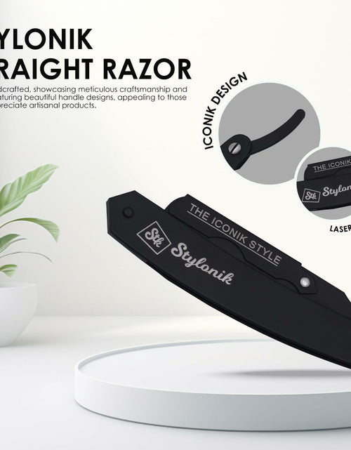 Load image into Gallery viewer, Stylonik Barber Razor Straight Edge 10 Stainless Steel Blades Silver Matt
