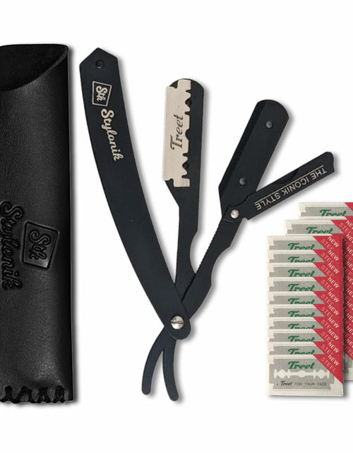Load image into Gallery viewer, Stylonik Barber Razor Straight Edge 10 Stainless Steel Blades Silver Matt
