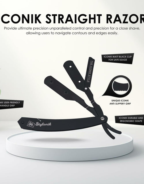 Load image into Gallery viewer, Stylonik Barber Razor Straight Edge 10 Stainless Steel Blades Silver Matt
