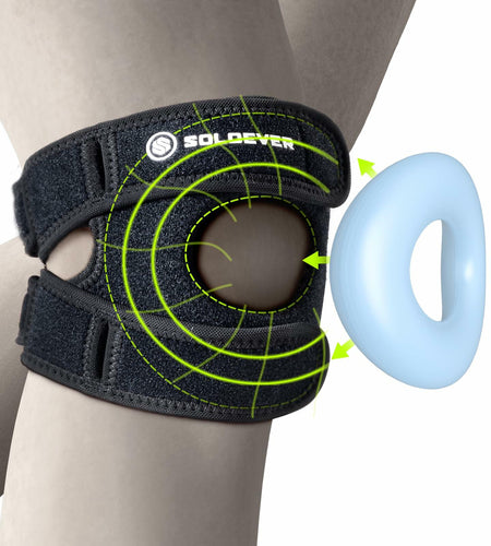 SOLOEVER Patella Knee Brace Dual Support Strap Gel Pad Adjustable Black