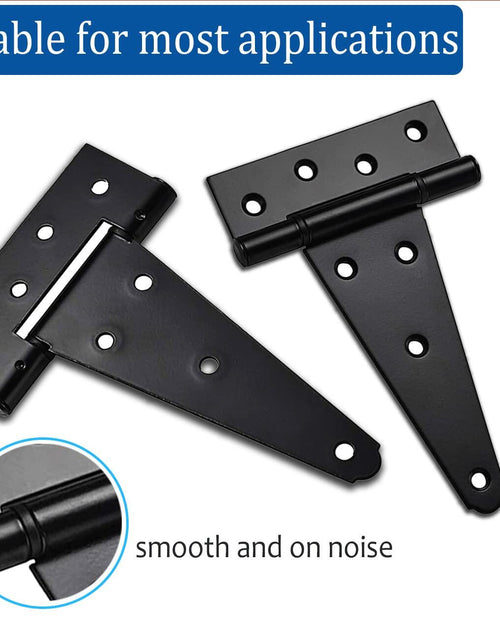 Load image into Gallery viewer, Verypejan 6 Inch T-Strap Heavy Duty Shed Door Hinges 4PCS Black Rustproof
