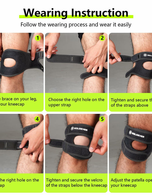 Load image into Gallery viewer, SOLOEVER Patella Knee Brace Dual Support Strap Gel Pad Adjustable Black
