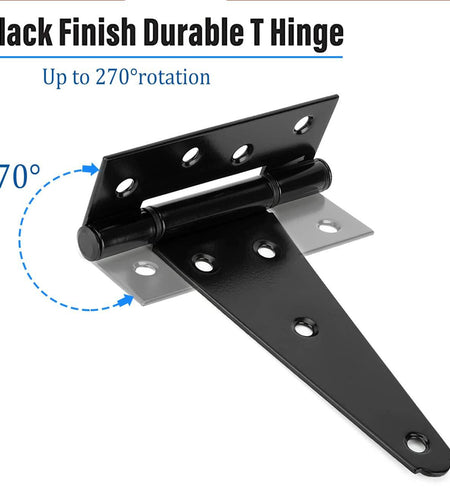 Verypejan 6 Inch T-Strap Heavy Duty Shed Door Hinges 4PCS Black Rustproof