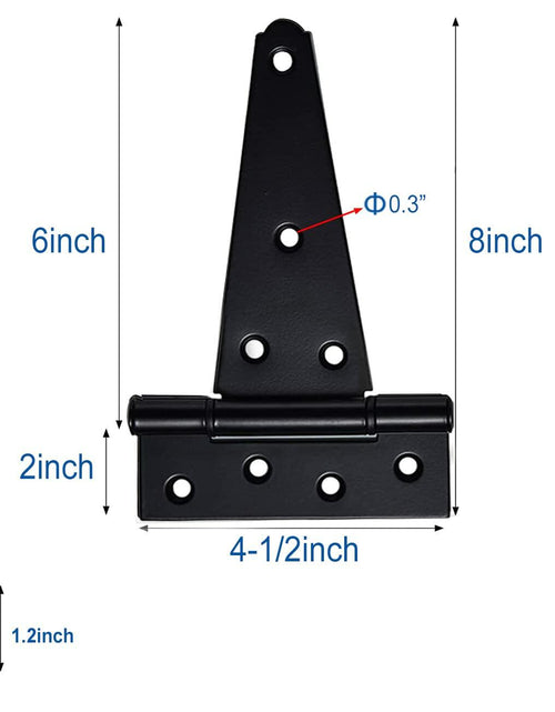 Load image into Gallery viewer, Verypejan 6 Inch T-Strap Heavy Duty Shed Door Hinges 4PCS Black Rustproof
