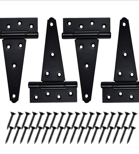Verypejan 6 Inch T-Strap Heavy Duty Shed Door Hinges 4PCS Black Rustproof