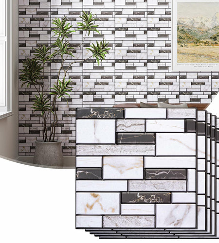VallisCo 3D Faux Brick Wall Panel 12x12 Black White Marble 20 Pcs PVC