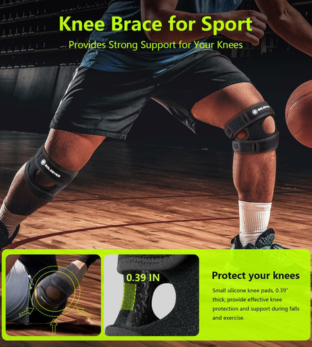 SOLOEVER Patella Knee Brace Dual Support Strap Gel Pad Adjustable Black