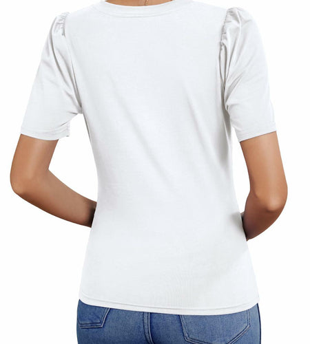 DOROSE Women's V Neck Short Sleeve Casual T Shirt White Size L