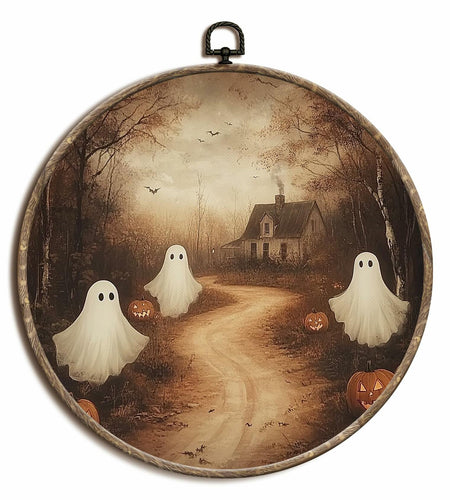 Yorhifa Vintage Ghost Pumpkin Halloween Framed Wall Art Canvas 10x10in