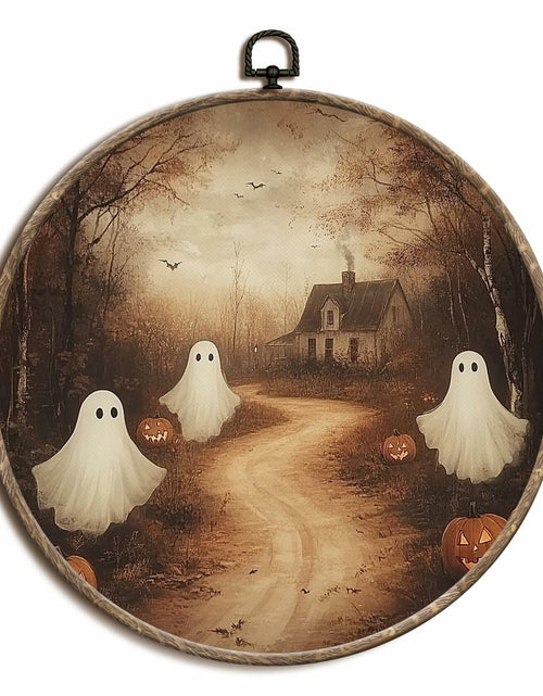 Load image into Gallery viewer, Yorhifa Vintage Ghost Pumpkin Halloween Framed Wall Art Canvas 10x10in

