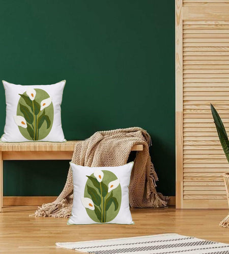 Pilmandu Embroidered Throw Pillow Covers 18x18 Calla Floral Pack of 2