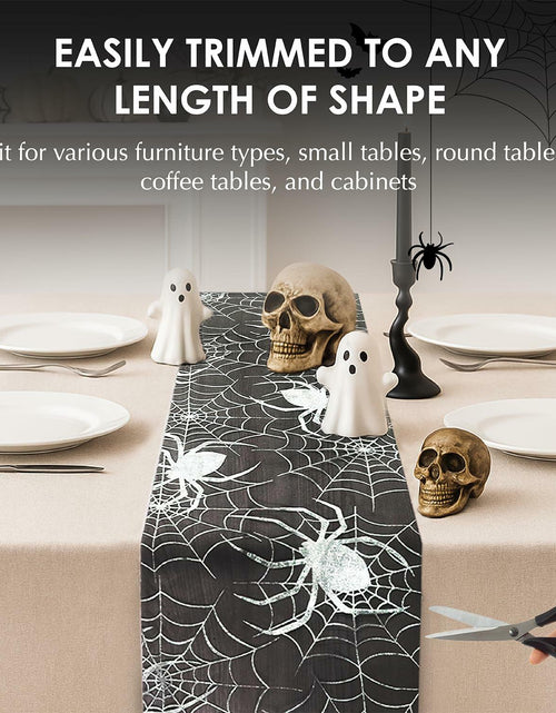 Load image into Gallery viewer, Sioloc Halloween Table Runner Silver Spider Web 13x72 Inch Black Polyester
