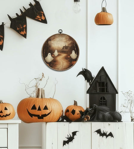 Yorhifa Vintage Ghost Pumpkin Halloween Framed Wall Art Canvas 10x10in