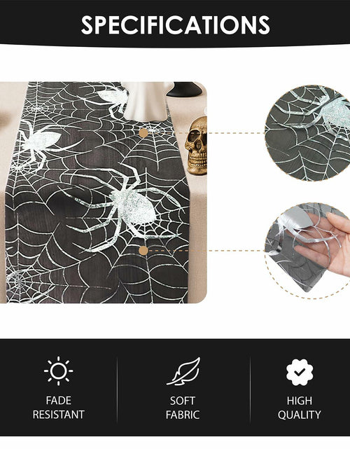 Load image into Gallery viewer, Sioloc Halloween Table Runner Silver Spider Web 13x72 Inch Black Polyester
