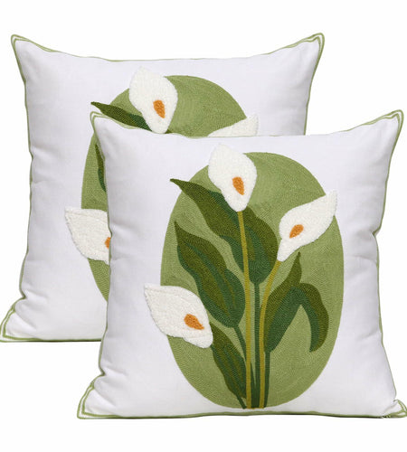 Pilmandu Embroidered Throw Pillow Covers 18x18 Calla Floral Pack of 2