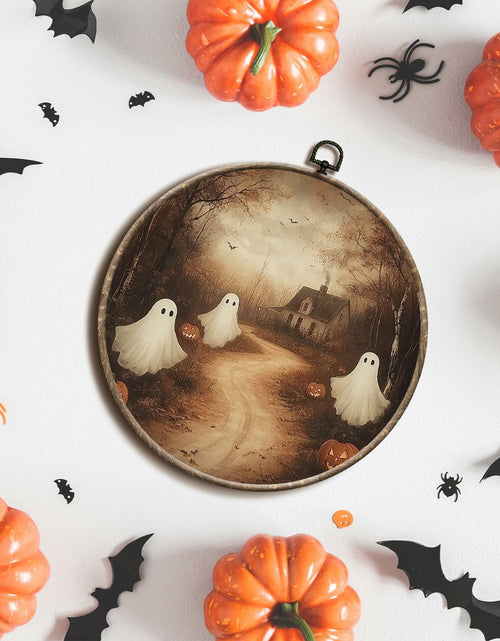 Load image into Gallery viewer, Yorhifa Vintage Ghost Pumpkin Halloween Framed Wall Art Canvas 10x10in
