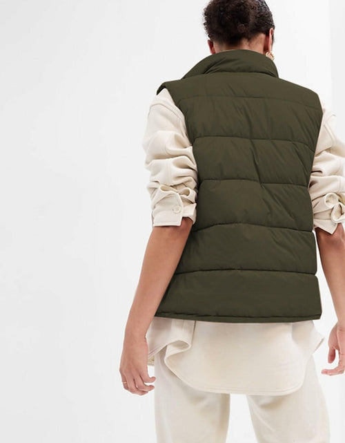Load image into Gallery viewer, Mlgaril Women Winter Crop Army Green Puffer Vest Lightweight Warm Size S
