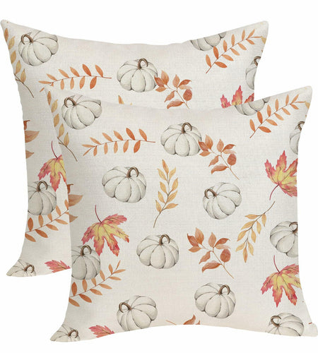 OFIRD Fall Decor Pillow Covers 20x20 White Pumpkin Maple Leaves Pack of 2