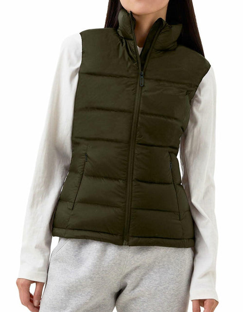 Load image into Gallery viewer, Mlgaril Women Winter Crop Army Green Puffer Vest Lightweight Warm Size S
