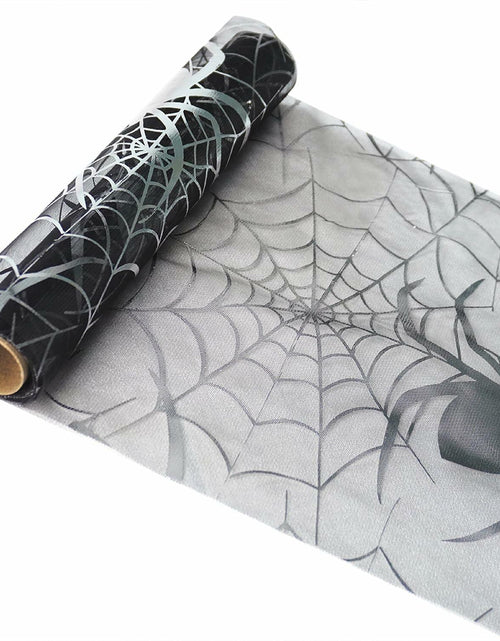 Load image into Gallery viewer, Sioloc Halloween Table Runner Silver Spider Web 13x72 Inch Black Polyester
