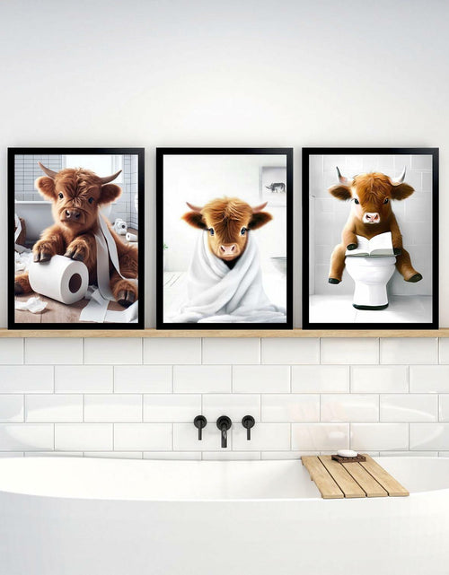 Load image into Gallery viewer, Foduuo Funny Framed Highland Cow Wall Art Canvas Print 12x16 inch Colorful
