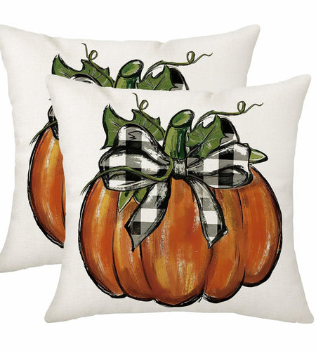 Aitukang Fall Pillow Covers 20x20 Inch Pumpkin Buffalo Plaid Set of 2