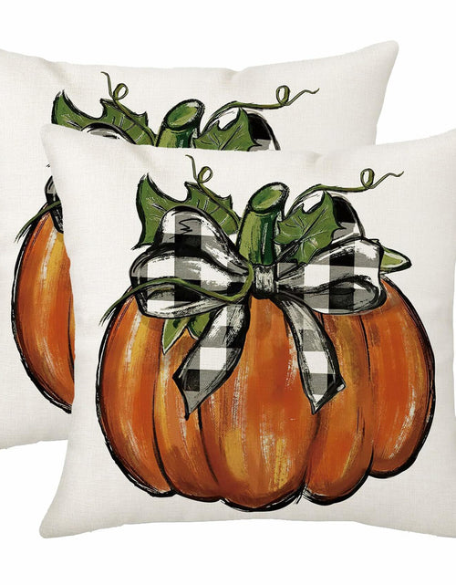 Load image into Gallery viewer, Aitukang Fall Pillow Covers 20x20 Inch Pumpkin Buffalo Plaid Set of 2
