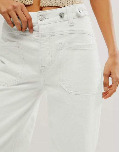 Load image into Gallery viewer, Allimy Womens High Waisted Wide Leg Cargo Jeans White Size 16
