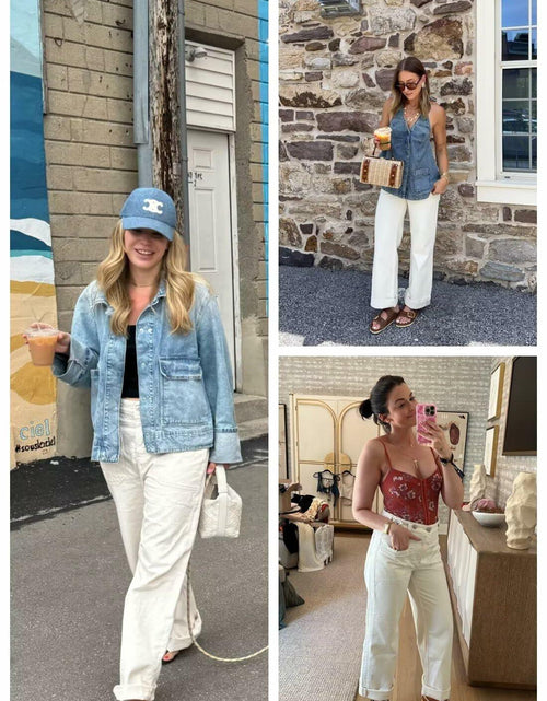 Load image into Gallery viewer, Allimy Womens High Waisted Wide Leg Cargo Jeans White Size 16
