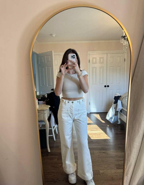 Load image into Gallery viewer, Allimy Womens High Waisted Wide Leg Cargo Jeans White Size 16
