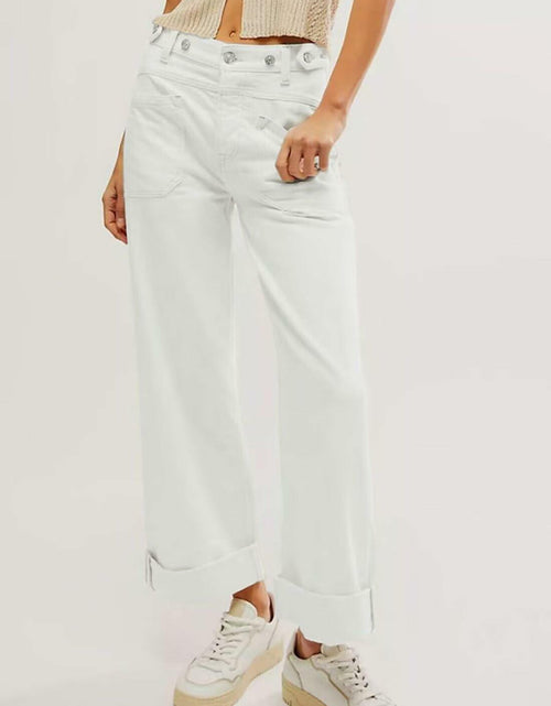 Load image into Gallery viewer, Allimy Womens High Waisted Wide Leg Cargo Jeans White Size 16
