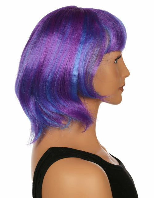 Load image into Gallery viewer, JUST FOR PARTY 13" Short Bob Synthetic Wig with Flat Bangs Purple Blue
