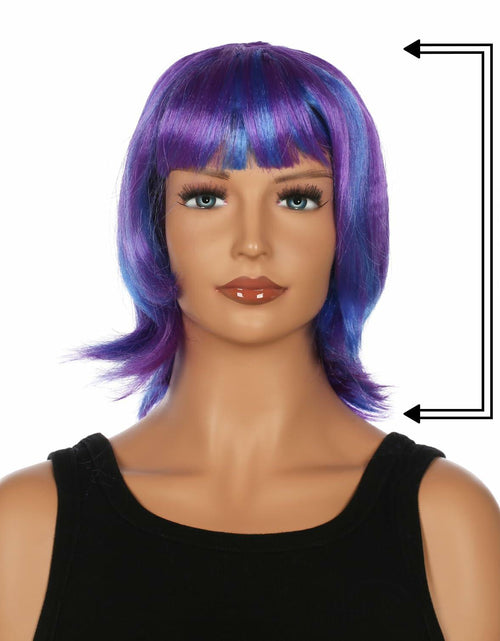 Load image into Gallery viewer, JUST FOR PARTY 13" Short Bob Synthetic Wig with Flat Bangs Purple Blue
