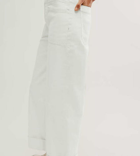 Allimy Womens High Waisted Wide Leg Cargo Jeans White Size 16