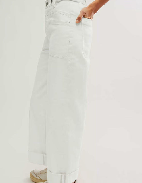 Load image into Gallery viewer, Allimy Womens High Waisted Wide Leg Cargo Jeans White Size 16
