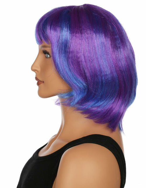 Load image into Gallery viewer, JUST FOR PARTY 13" Short Bob Synthetic Wig with Flat Bangs Purple Blue
