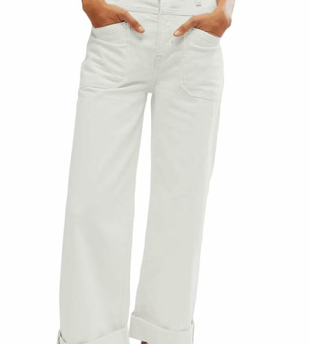 Allimy Womens High Waisted Wide Leg Cargo Jeans White Size 16