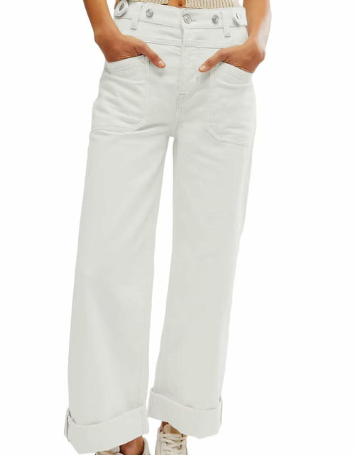 Load image into Gallery viewer, Allimy Womens High Waisted Wide Leg Cargo Jeans White Size 16
