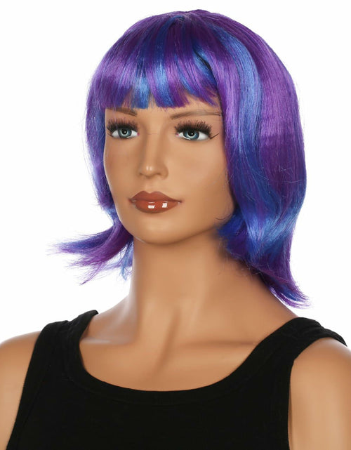 Load image into Gallery viewer, JUST FOR PARTY 13" Short Bob Synthetic Wig with Flat Bangs Purple Blue
