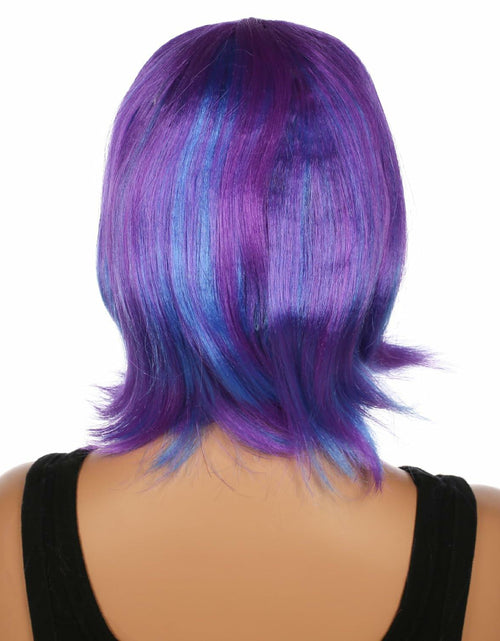 Load image into Gallery viewer, JUST FOR PARTY 13" Short Bob Synthetic Wig with Flat Bangs Purple Blue
