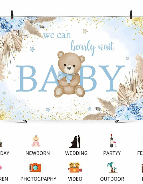 Load image into Gallery viewer, ASDCXZ Baby Shower Backdrop Brown Bear Boho Floral 10x8ft Blue Gold Dots
