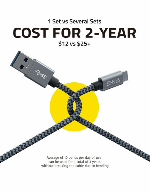 Load image into Gallery viewer, FHG USB 3.0 to USB-C Cable 3.3FT 2Pack Nylon Braided Fast Charging Black
