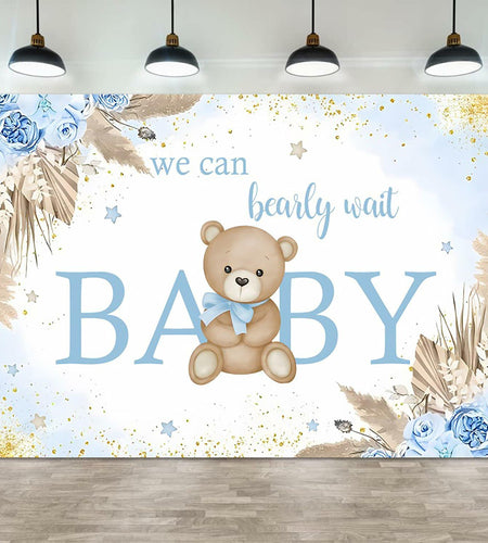 ASDCXZ Baby Shower Backdrop Brown Bear Boho Floral 10x8ft Blue Gold Dots