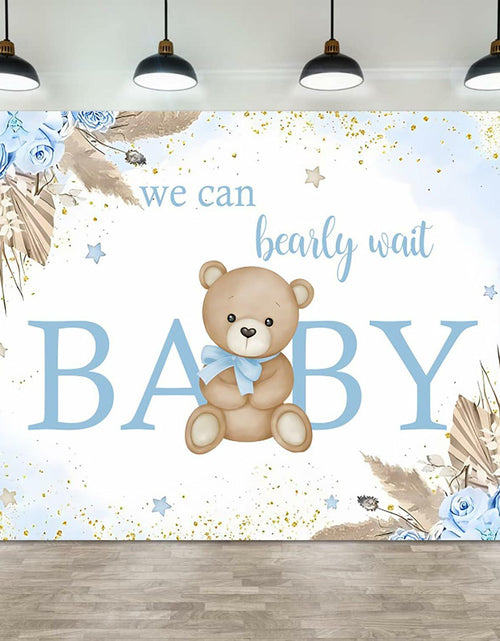 Load image into Gallery viewer, ASDCXZ Baby Shower Backdrop Brown Bear Boho Floral 10x8ft Blue Gold Dots
